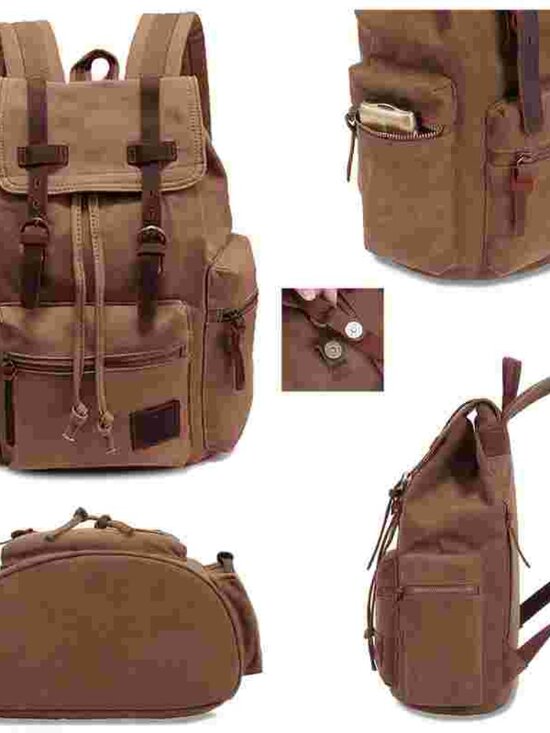 Unisex Retro Canvas Backpack with Multiple Pockets main image 5